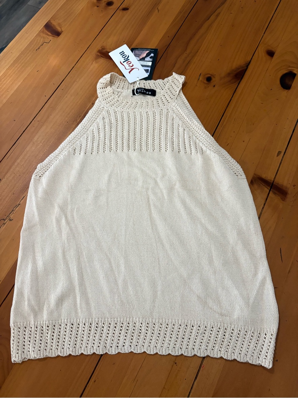 Cream Crochet Halter Knit Tank Top